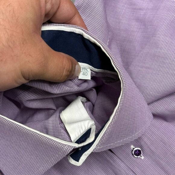 Pal Zileri Dress Shirt Made in Italy Long Sleeve Button Up Purple 15 3/4 Medium - Picture 7 of 11
